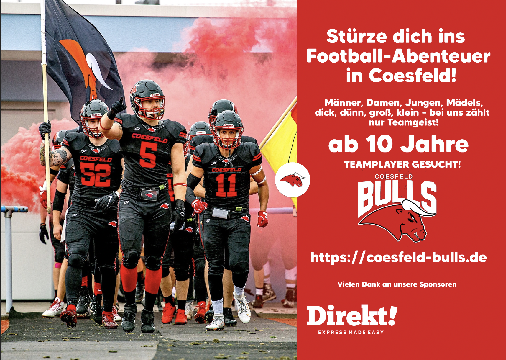 Wir sind voller Stolz Hauptsponsor der U16 der American Football Mannschaft der Coesfeld Bulls
